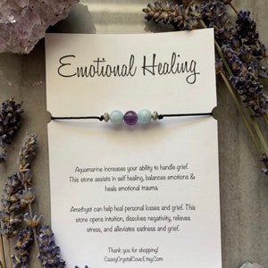 Bracelet en cristal apaisant pour le deuil et la tristesse | perte d&#39;un être cher | Cadeau de divorce et de rupture | bracelet de perles de cristal curatif l bijoux en améthyste