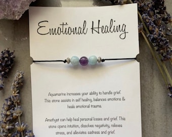 Grief & sadness healing crystal bracelet | loss of loved one | Divorce and breakup gift | healing crystal beaded bracelet l amethyst jewelry