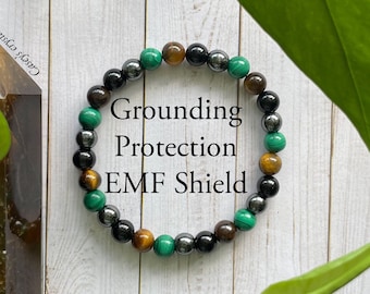 Grounding Protection Bracelet Emf Shield | Empath protection high quality crystal bracelet malachite tourmaline hematite | gemstone bracelet