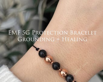 Shungite + copper EMF 5G grounding protection bracelet, empath protection energy cleanse minimalist jewelry gifts for him gifts for her