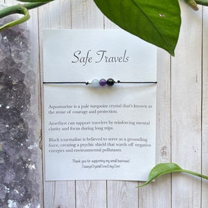 Safe travels healing crystal bracelet | moving gift airplane essentials | protection bracelet black tourmaline gifts for him and her