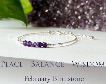 Minimalist dainty amethyst bracelet, February birthstone, gifts for her, Aquarius and Pisces, zodiac sign, birthday gift, 50th birthday,