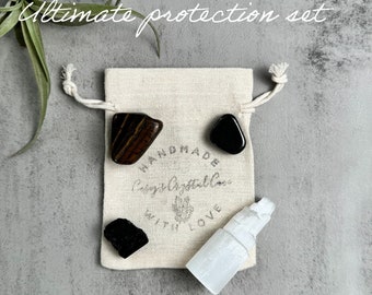 Protection crystal set, house protection, empath protection, energy cleansing, black tourmaline selenite, gifts for her, gifts for him,