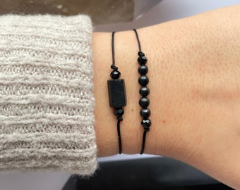 Shungite bracelet set, grounding, protection, EMF, root chakra, cleansing healing crystal bracelet
