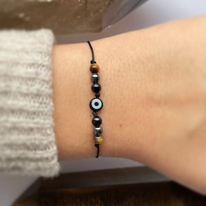 Evil eye triple protection bracelet, gifts for him gifts for her, black tourmaline bracelet, empath protection, evil eye jewelry, custom