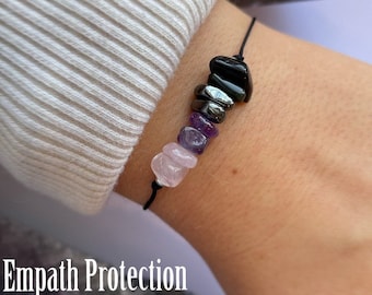 Empath protection bracelet, empath bracelet, gifts for him, gifts for her, tourmaline, amethyst, hematite, rose quartz