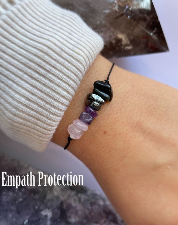 Empath protection bracelet, empath bracelet, gifts for him, gifts for her, tourmaline, amethyst, hematite, rose quartz