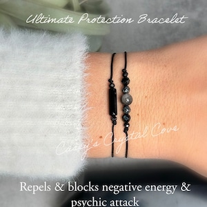 Pulsera de triple protección, protección empática, turmalina negra y obsidiana, regalos para él, regalos para ella, bloqueador de energía negativa