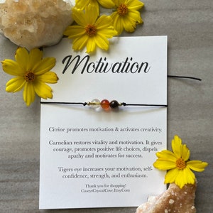 Pulsera de motivación, cristales de motivación, citrino, cornalina, ojo de tigre, pulsera de creatividad