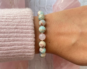 Aqua terra jasper bracelet | Rose Quartz | Beach Bracelet | Inner Peace | Yoga Jewelry | Sea Sediment