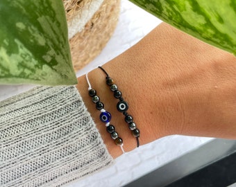 Bracciale Malocchio Tripla Protezione In Pietra E Metallo Regolabile, Per Sollievo Ansia E Difesa Spirituale
