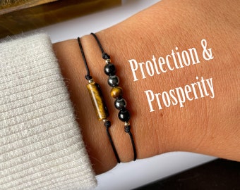 Protection bracelet | Triple threat bracelet set  | Prosperity | Empath | Tourmaline Protection | Tigers eye | Money Crystal