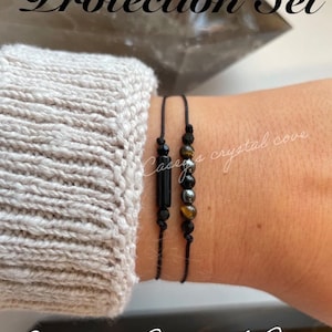 Triple protection bracelet, empath protection, black tourmaline and obsidian, gifts for him, gifts for her, negative energy blocker