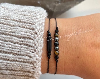 Triple protection bracelet, empath protection, black tourmaline and obsidian, gifts for him, gifts for her, negative energy blocker