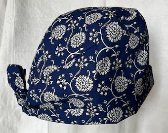 Calot en tissu motif floral style indien bleu