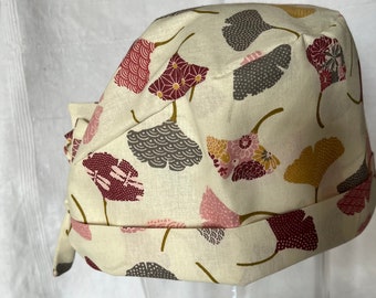 Calot en tissu motif feuille de ginkgo ton rose