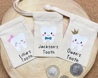 Personalised Tooth Fairy Bag (pouch, sack, 1st lost tooth, keepsake, tooth fairy bag for boy or girl)