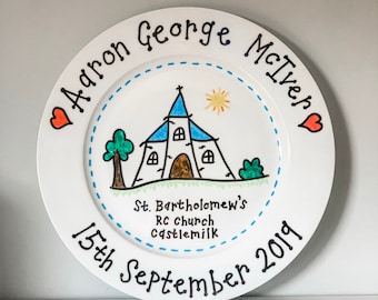 Personalized Christening Plate: Hand-Decorated Baptism Keepsake