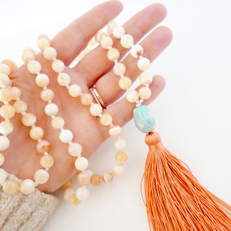 108 Mala Beads 108 Mala Necklace Courage /& Willpower Mala Necklace Kit 108 Mala Bead Necklace Tassel Necklace How to Make a Mala