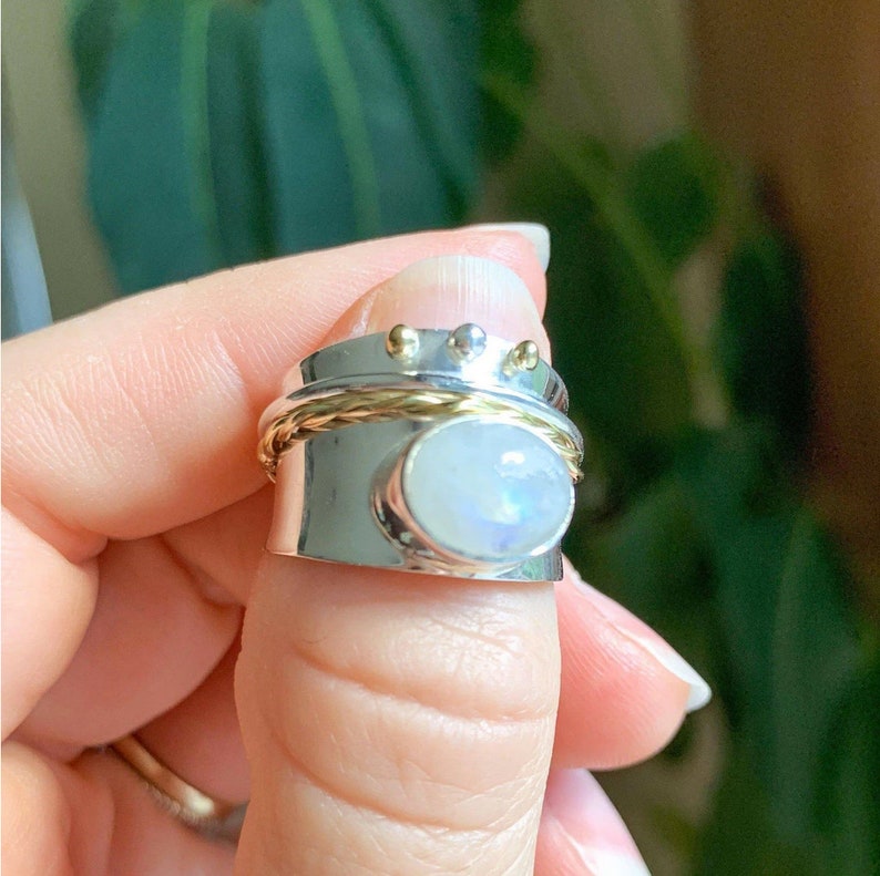 Gemstone Jewelry Wide Band Ring Sterling Silver Ring Worry Ring Spinning RIngs Anxiety Ring Moonstone Fidget Ring Spinner Rings