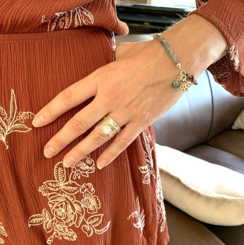 Gemstone Jewelry Wide Band Ring Sterling Silver Ring Worry Ring Spinning RIngs Anxiety Ring Moonstone Fidget Ring Spinner Rings