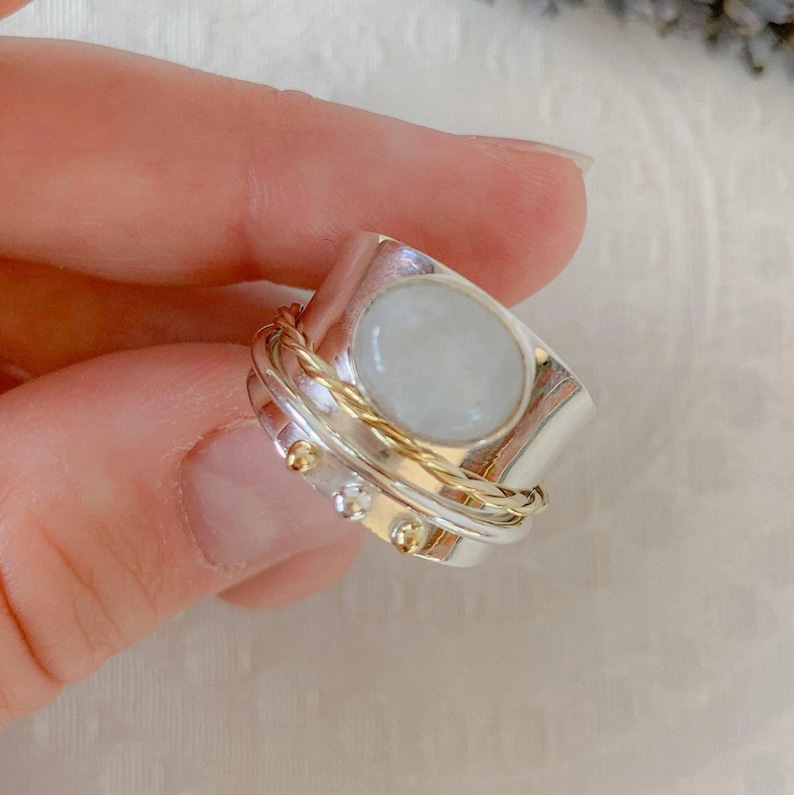 Gemstone Jewelry Wide Band Ring Sterling Silver Ring Worry Ring Spinning RIngs Anxiety Ring Moonstone Fidget Ring Spinner Rings