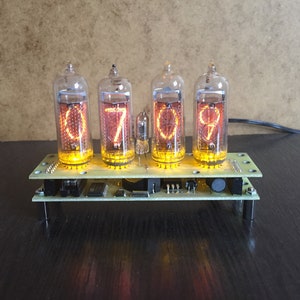 Nixie tube clock IN-14 Yellow, nixie clock, tube clock, nixie tube clock, nixie tube clock kit,nixie tube clock diy, vacuum tube clock