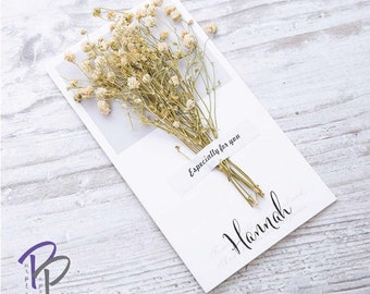 Handmade Floral Pressed Card, Personalised Gypsophila Card