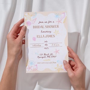 Beach Bridal Shower Template, Printable Invitation, Ocean Theme Invite, DIY Bridal Shower, Editable Wedding Invite, Seashell Theme Invite