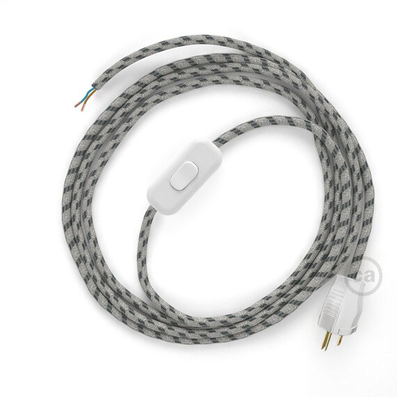 RN03 Charcoal Linen Power Cord with in-line switch Choose color of switchplug