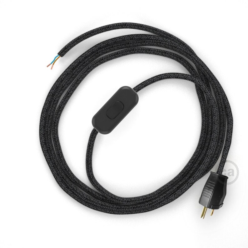 RN03 Charcoal Linen Power Cord with in-line switch Choose color of switchplug