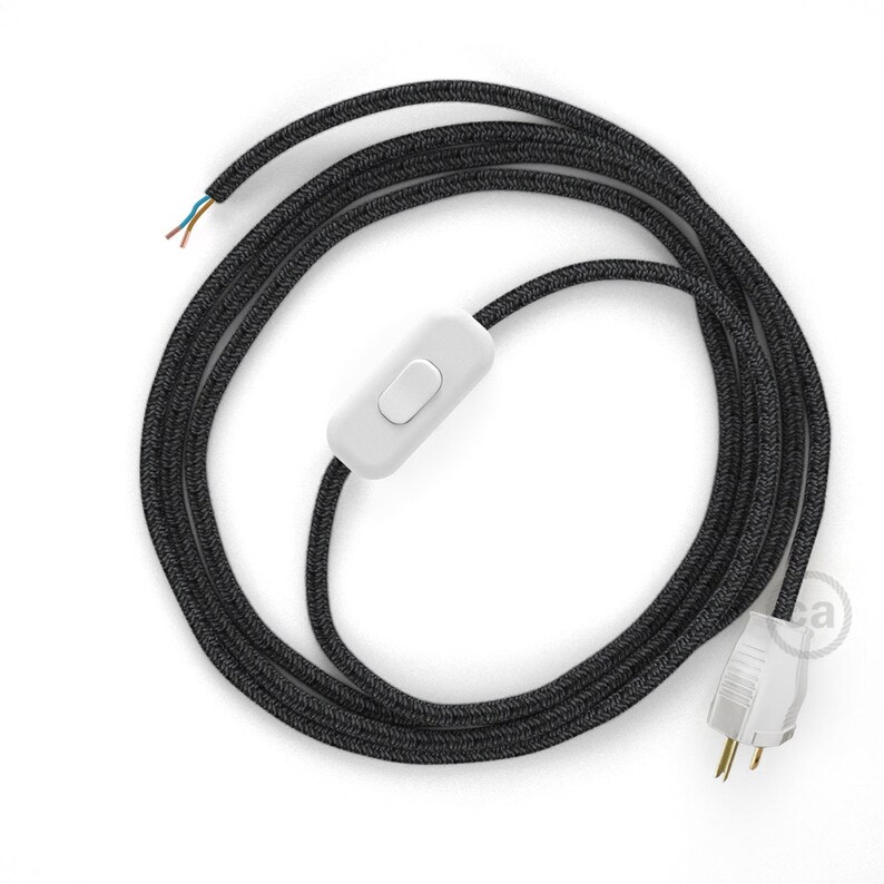 RN03 Charcoal Linen Power Cord with in-line switch Choose color of switchplug