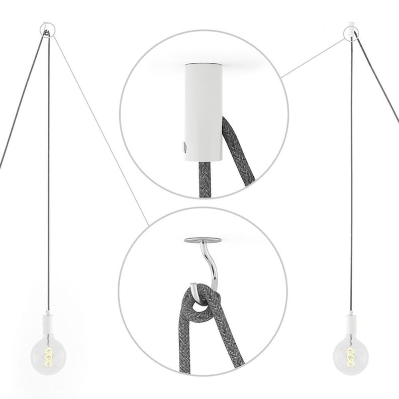 multiple suspension with 6 pendants RN06 Jute cable white metal Spider