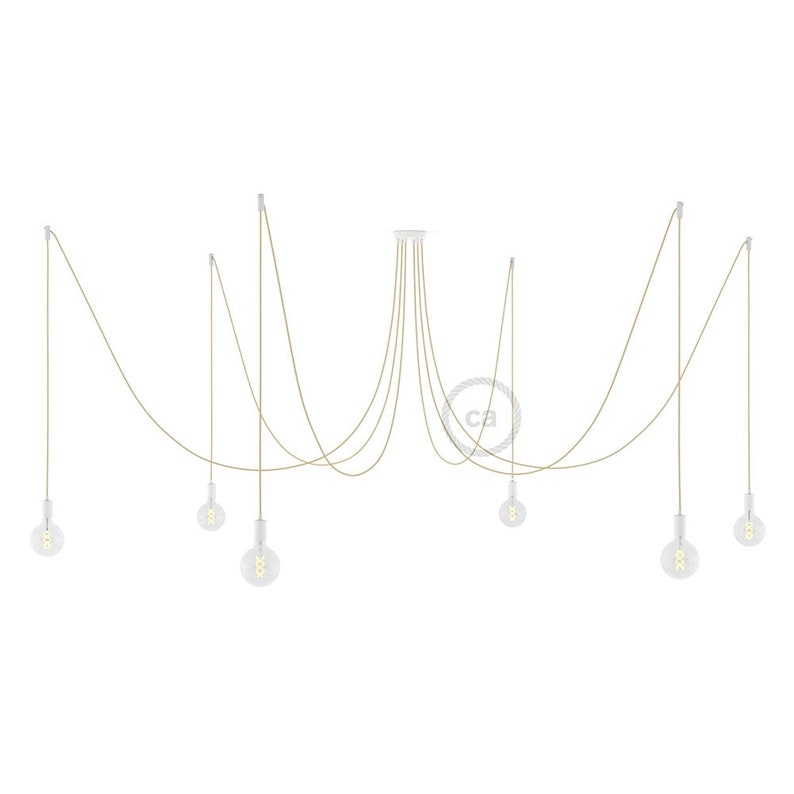 multiple suspension with 6 pendants RN06 Jute cable white metal Spider