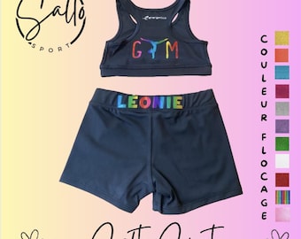 Personalized flocked gym bra shorts set, flocking color of your choice