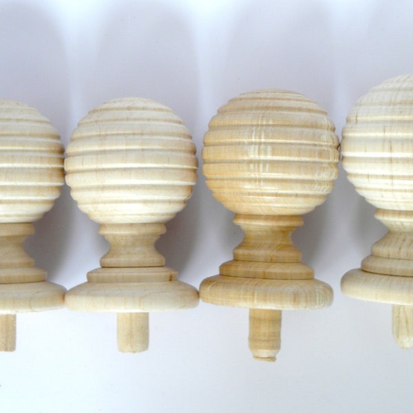 Curtain Rods Finials - 4 piеces, Curtain Pole High quality Wood Cap Newel Furniture Pole Finial, Window Drapery Rods