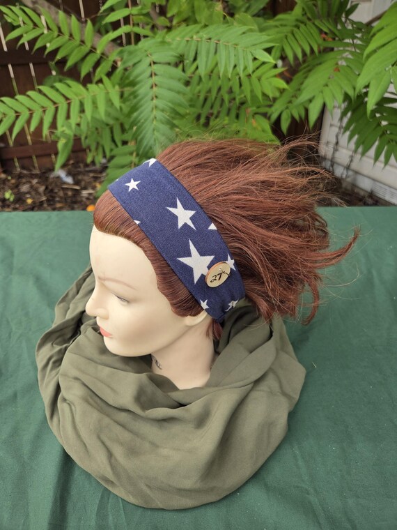 Blue With White Stars Print Headband - Etsy display picture 1