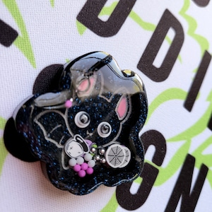 Halloween bat with googly eyes shaker badge reel or keychain, badge reel, gift for nurse or teacher