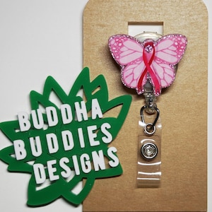 Breast Cancer Butterfly Badge Reel, Pink Ribbon Gift, Nurse Gift, Awareness Badge Holder