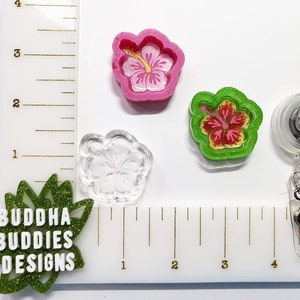 Hibiscus shaker charm badge reel, keychain, magnet, planner clip, or bookmark. Hibiscus flower