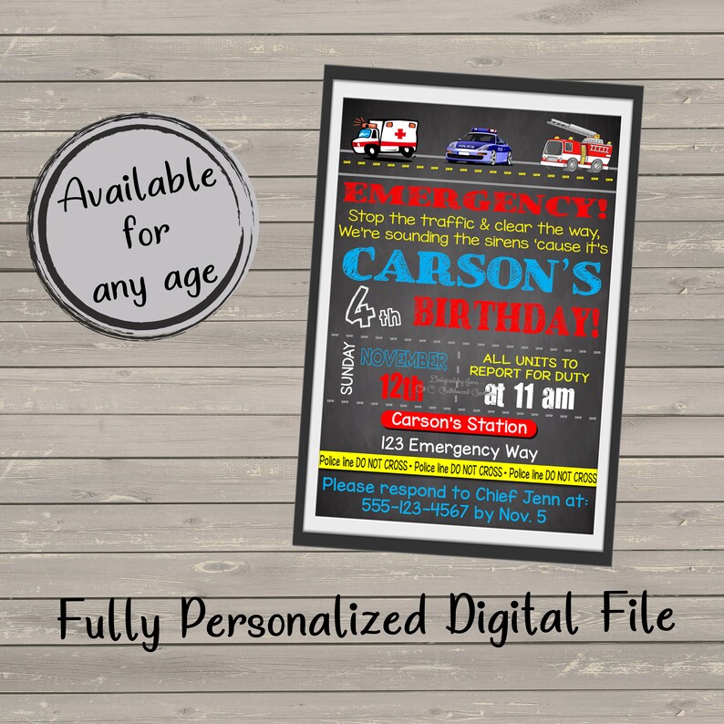 First Responders Birthday Invitation Fire Truck Birthday | Etsy