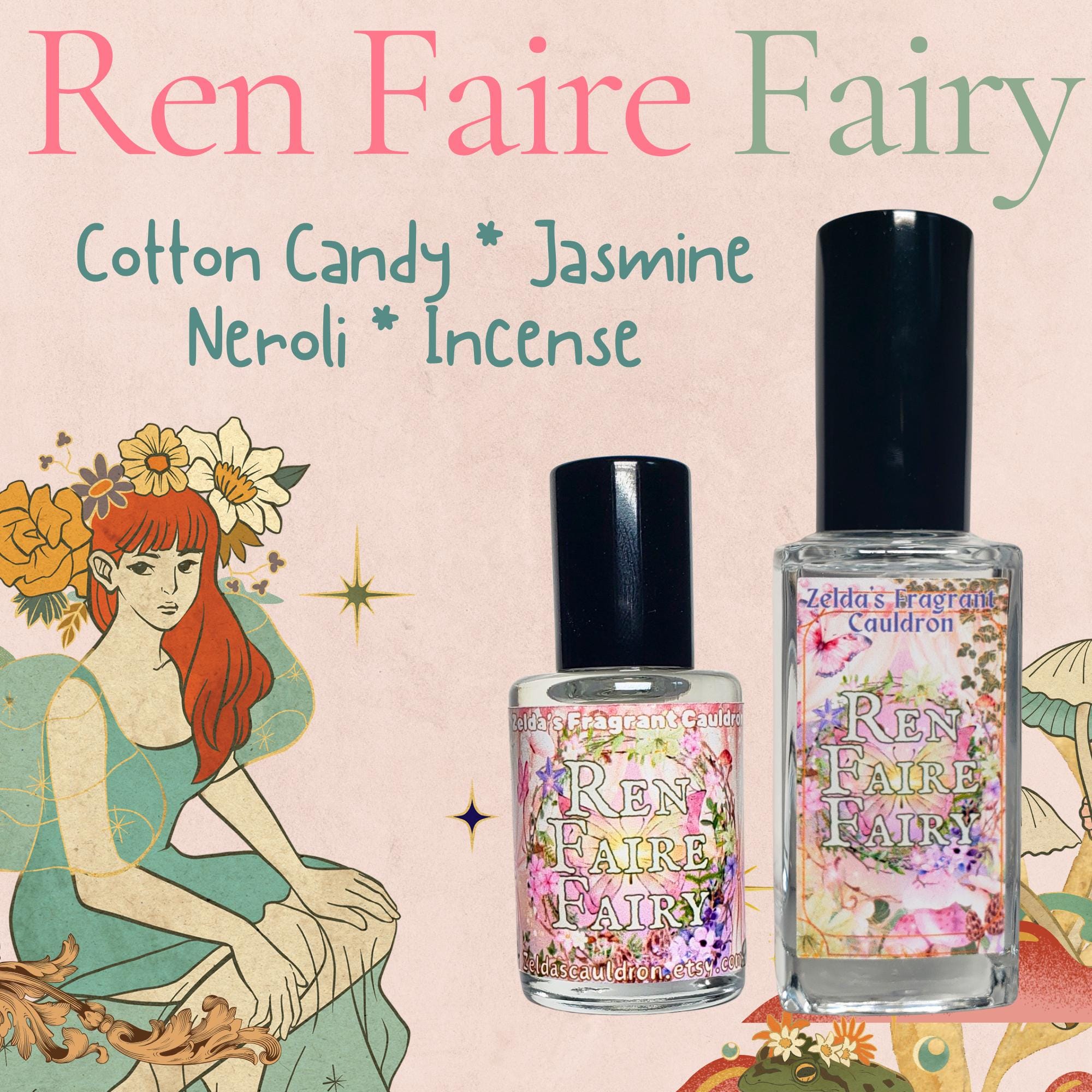 Ren Faire Fairy Perfume | Cotton Candy | Neroli & Jasmine | Egyptian Musk | Incense |  Wild Currant | Handmade Fragrance | Soft | Whimsical