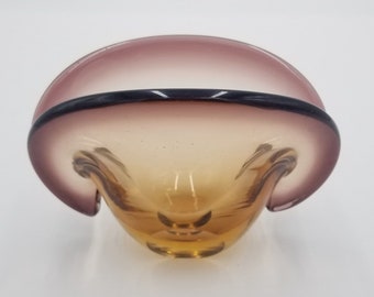 Vintage Murano Art Glass MCM Clam Shell Vase Bowl with Dual Base