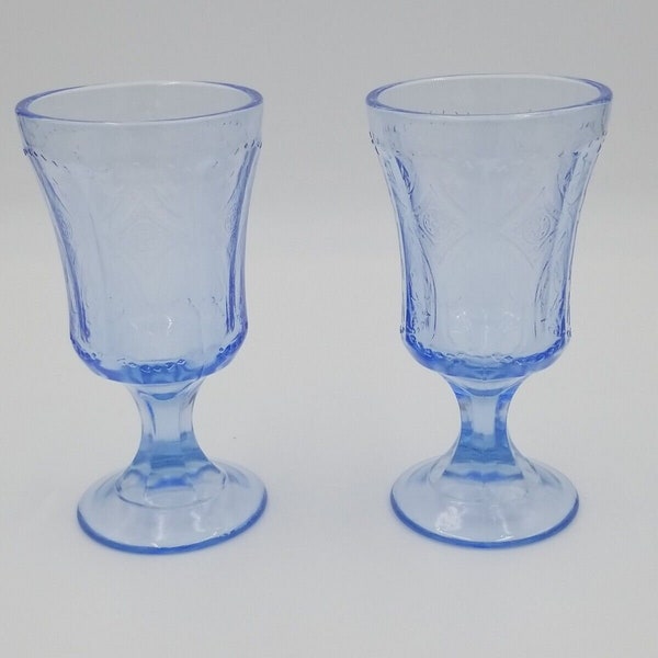 Vintage set of (2) Indiana Federal Madrid Pattern Ice Tea Water Wine Goblets 2.