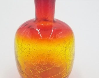 Vintage Blenko ? Red Crackle Glass 6" Bottle Amberina Mid Century Modern MCM