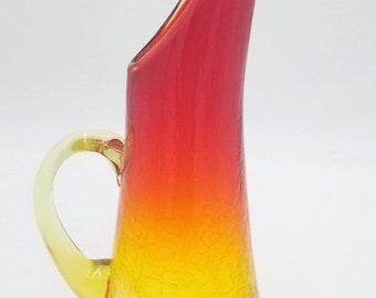 Vtg Amberina Crackle Glass Swung Pitcher 13 1/2" STUNNING COLORS!!