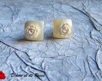 Pair of cufflinks 2 silver and pink resin mother-of-pearl