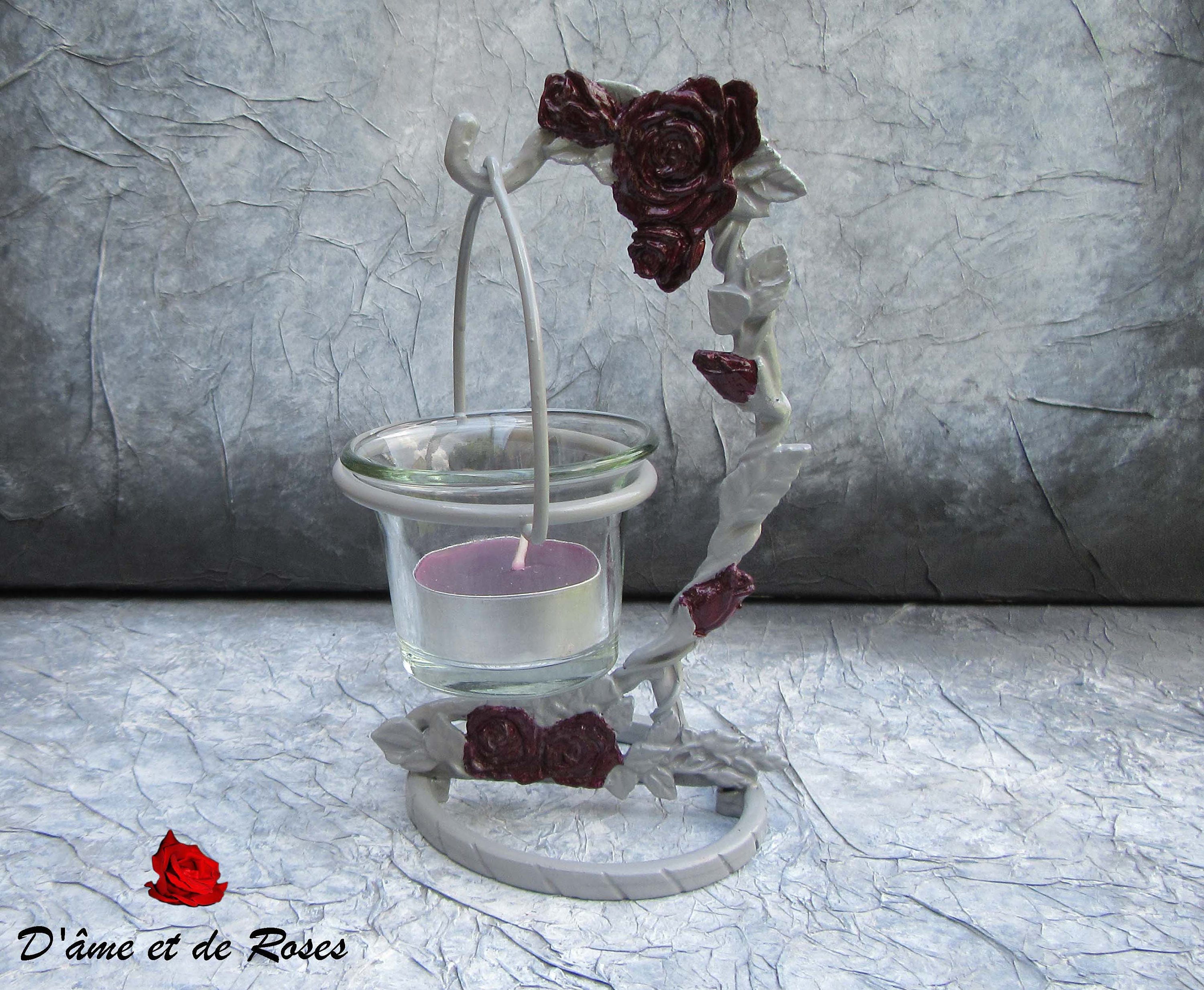 Bougeoir 7 Gris Roses Prunes avec Petit Pot en Verre Pour La Bougie