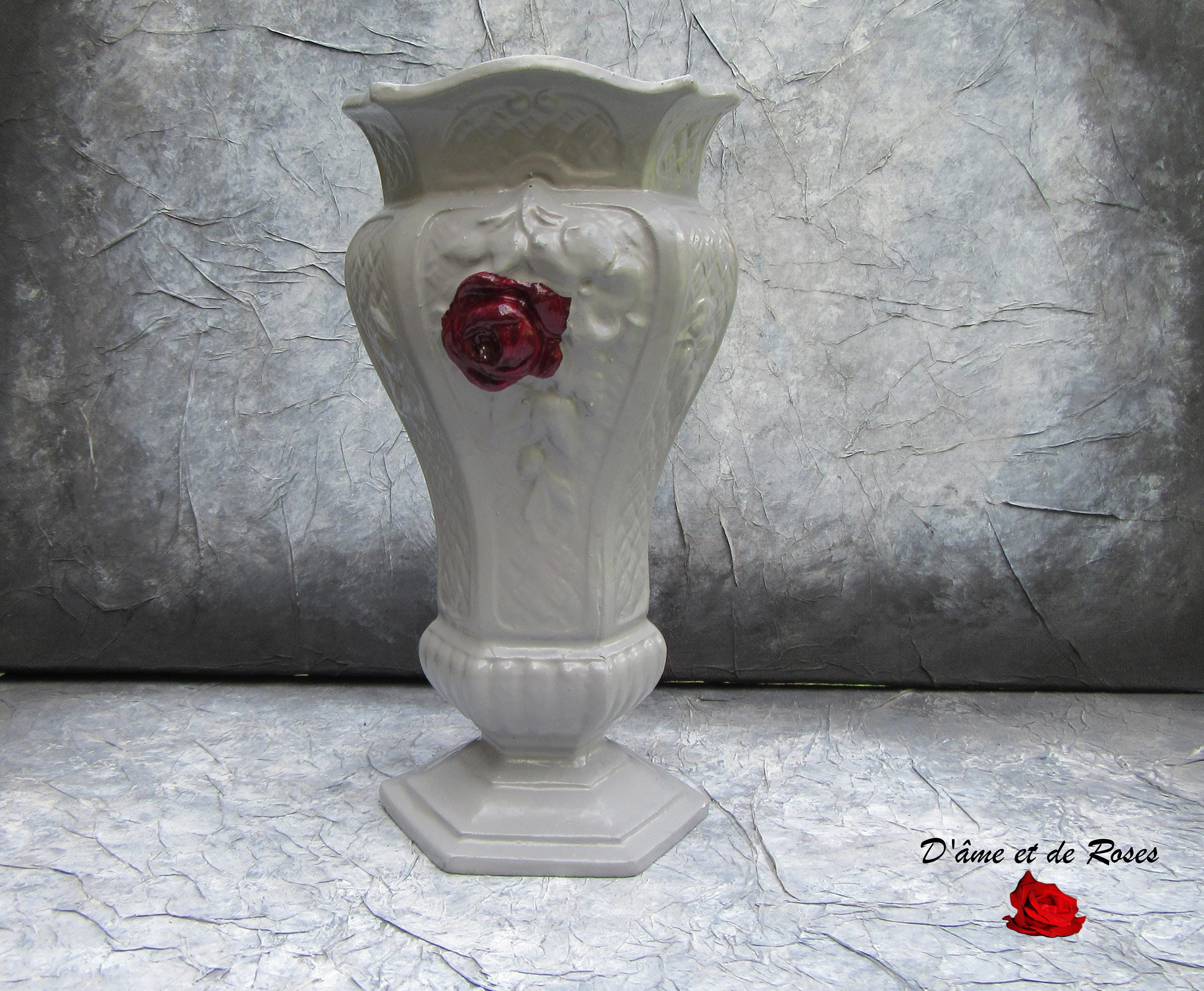 Vase 3 en Fonte Gris et Rose Prune