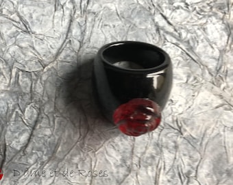 Ring 33 black in pink red resin resin